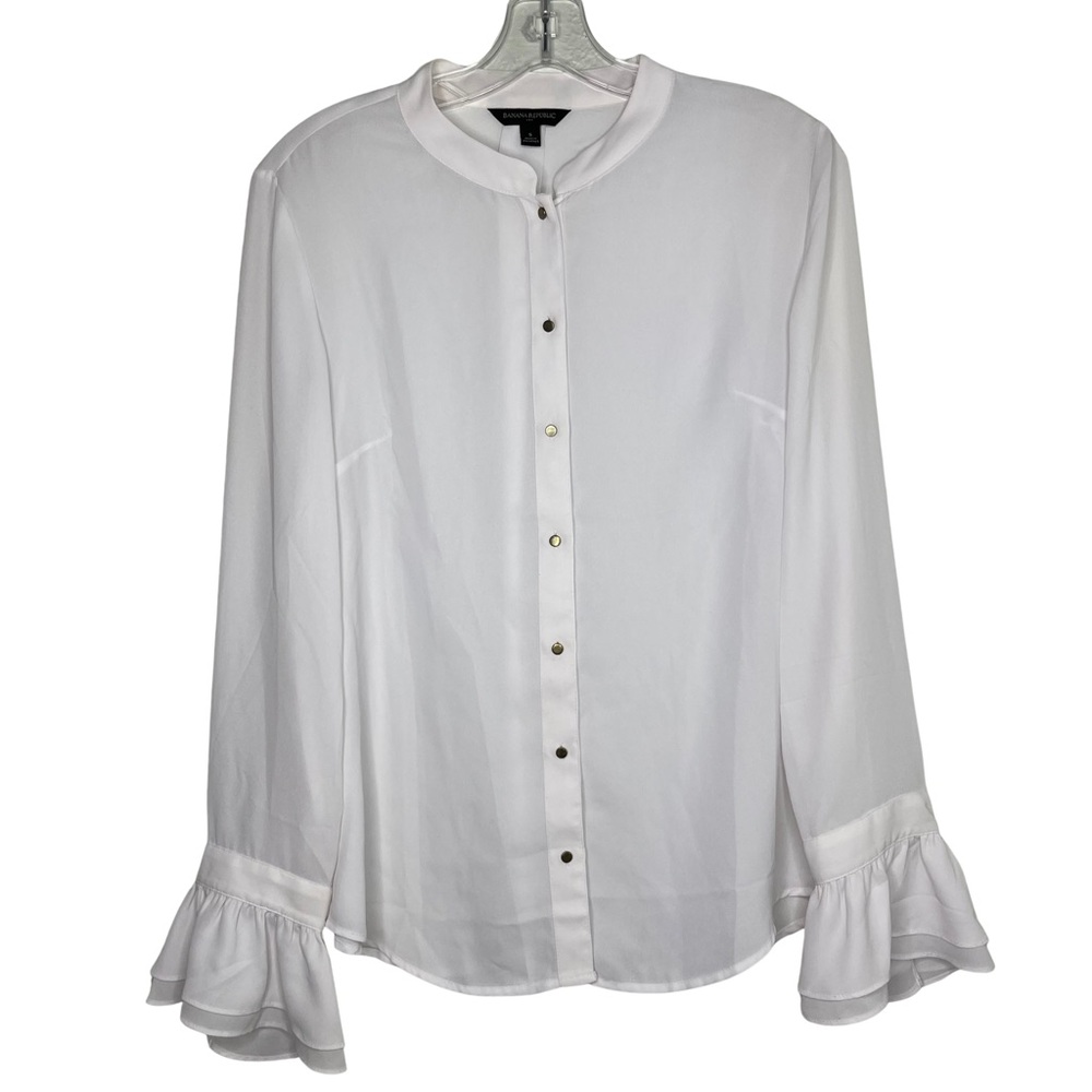 Banana Republic White Bell Sleeve Blouse with Mandarin Collar